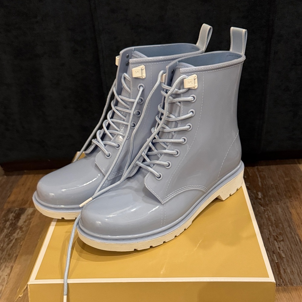 MICHAEL Michael Kors Tavie Pale Blue Lace-Up Rain Boots
